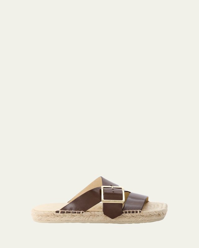 Petal Leather Crisscross Buckle Espadrille Sandals